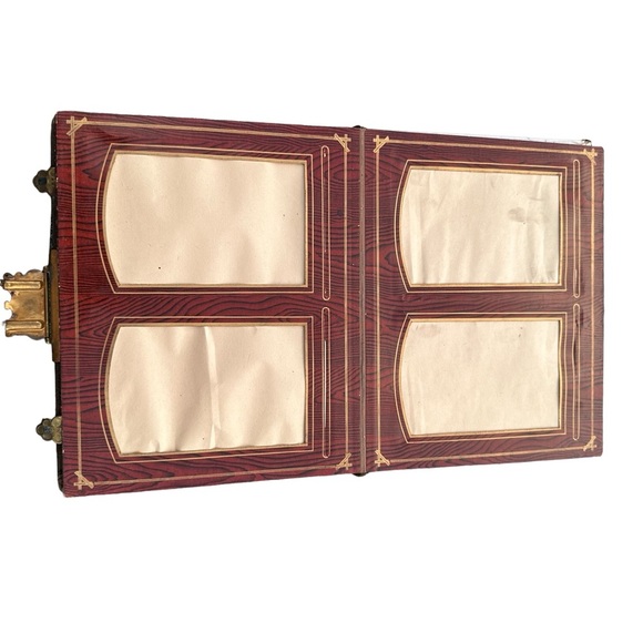 Antique Victorian Wood Leather Album Cherubs Ormolu Latch Accents Cabinet Cards - Picture 14 of 16